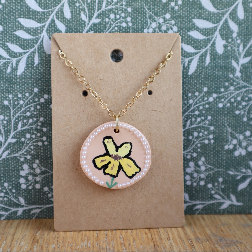 Flowers of the Bible Iris Yellow Flag Lily Necklace Handmade Christian Jewelry